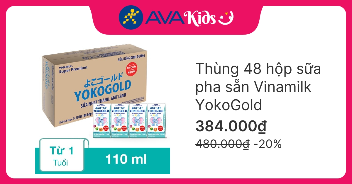 Thùng 48 hộp sữa pha sẵn Vinamilk YokoGold hộp 110 ml (từ 1 tuổi) hover