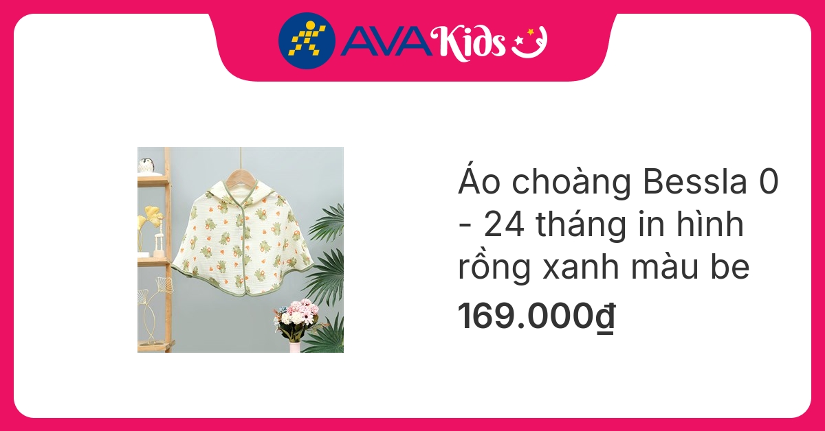 Áo choàng Bessla 0 - 24 tháng in hình rồng xanh màu be