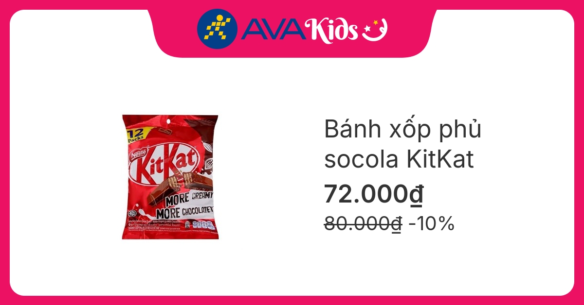 Bánh xốp phủ socola KitKat gói 12 thanh 204g (từ 3 tuổi)