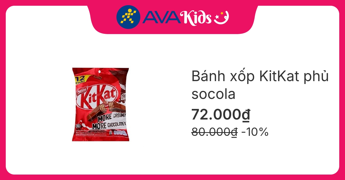 Bánh xốp KitKat phủ socola gói 12 thanh x 17g (từ 3 tuổi)