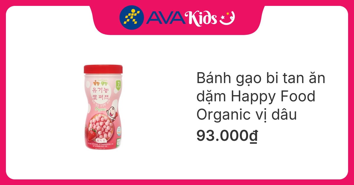 Bánh ăn dặm bi tan Happy Food Organic vị dâu lon 40g (từ 7 tháng) hover