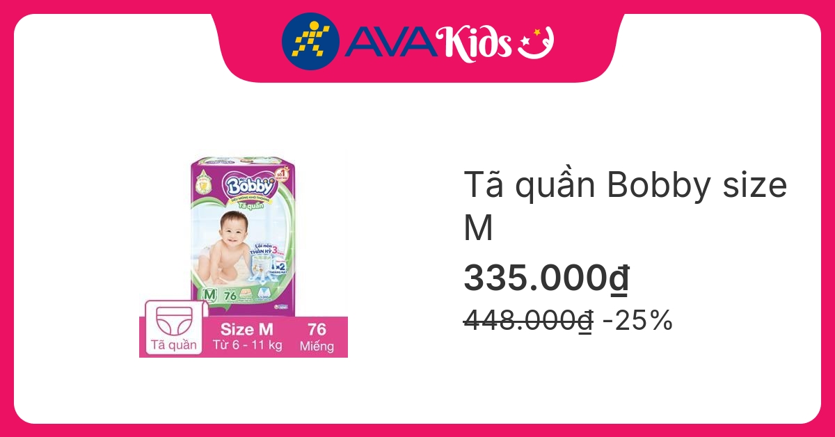 Tã quần Bobby size M 76 miếng (6 - 11 kg)