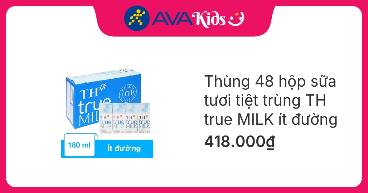 Thùng 48 hộp sữa tươi tiệt trùng TH true MILK ít đường 180 ml (từ 1 tuổi)