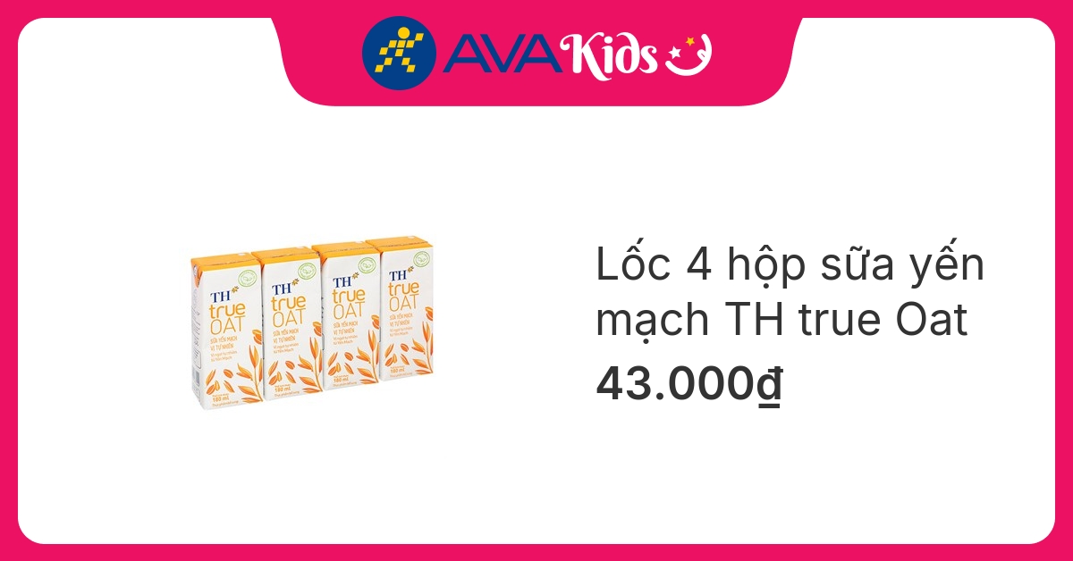 Lốc 4 hộp sữa yến mạch TH true Oat 180 ml (từ 2 tuổi)
