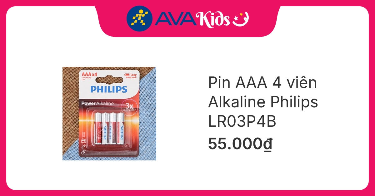 Pin AAA 4 viên Alkaline Philips LR03P4B