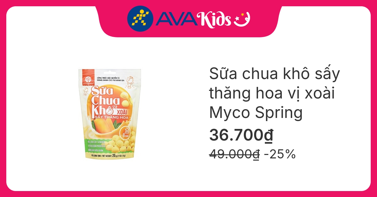 Sữa chua khô sấy thăng hoa vị xoài Myco Spring gói 20g (từ 8 tháng)