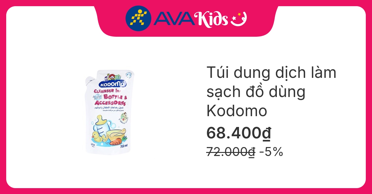 Dung dịch làm sạch đồ dùng Kodomo túi 700 ml hương dịu nhẹ
