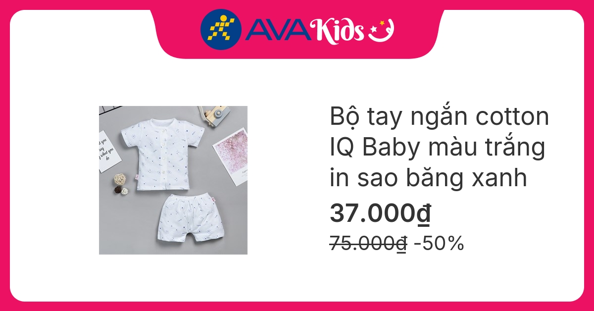 Bộ tay ngắn họa tiết sao băng xanh IQ Baby màu trắng hover