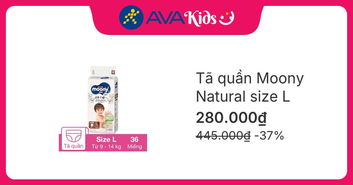 Tã quần Moony Natural size L 36 miếng (9 - 14 kg)