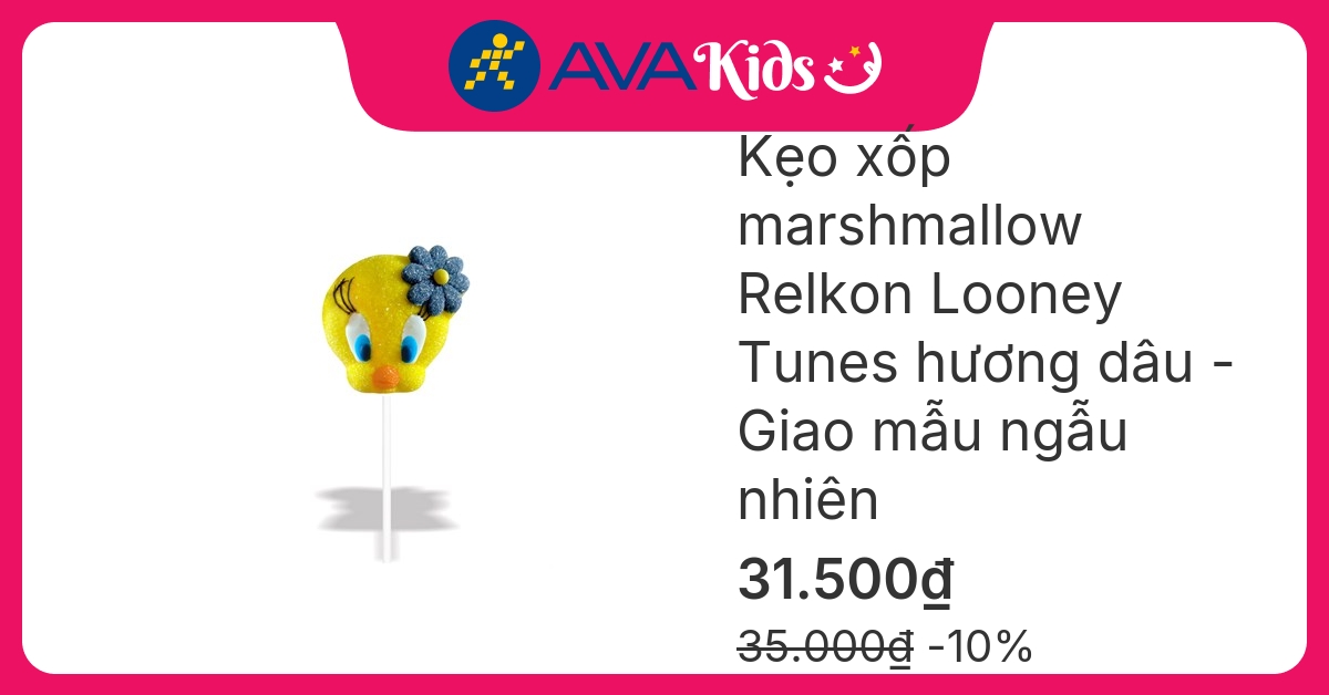 Kẹo xốp marshmallow Relkon Looney Tunes hương dâu que 45g (từ 3 tuổi) - Giao mẫu ngẫu nhiên