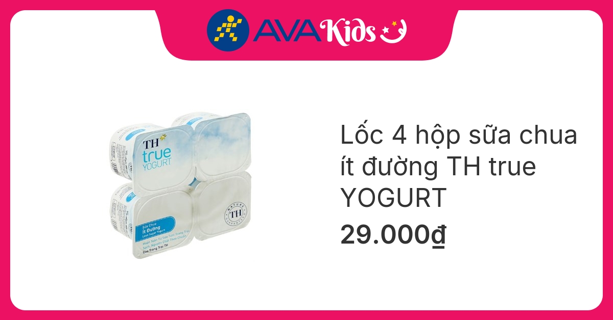 Lốc 4 hộp sữa chua ít đường TH true YOGURT 100g (từ 1 tuổi)