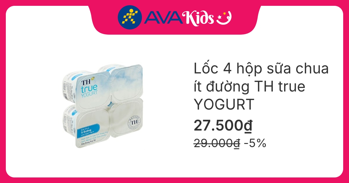 Lốc 4 hộp sữa chua ít đường TH true YOGURT 100g (từ 1 tuổi)