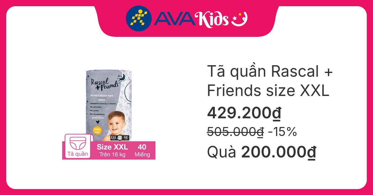 Tã quần Rascal + Friends size XXL 40 miếng (Trên 16 kg)