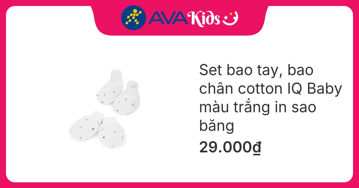 Bộ bao tay, bao chân IQ Baby sao băng màu trắng (0 – 3 tháng) hover