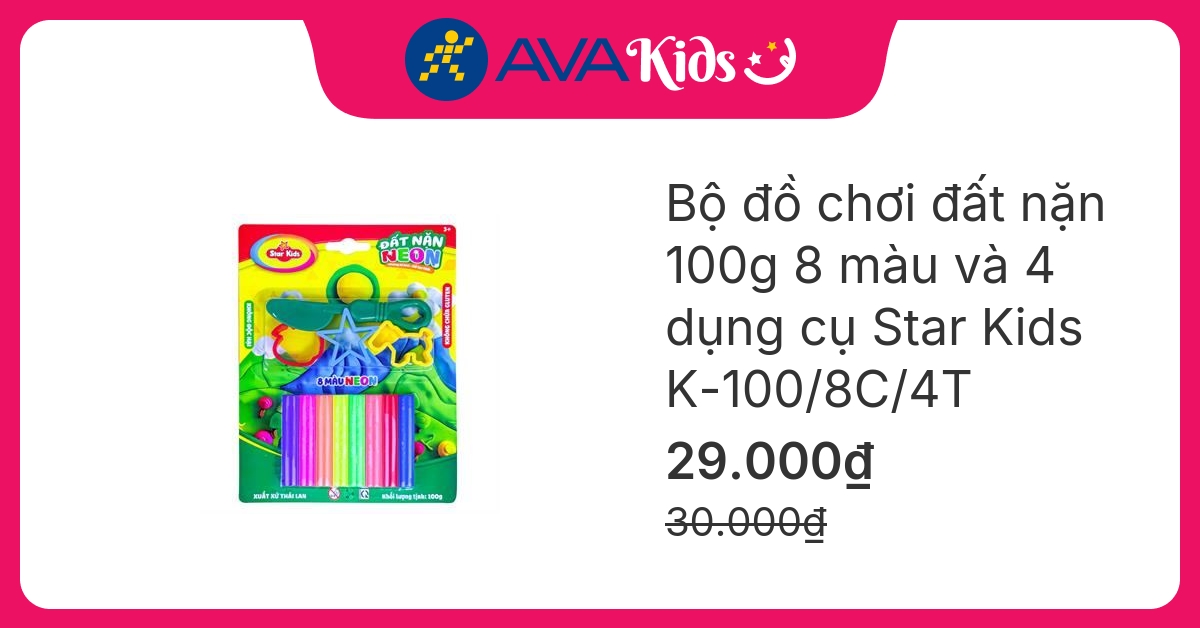 Bộ đồ chơi đất nặn 100g 8 màu và 4 dụng cụ Star Kids K-100/8C/4T hover