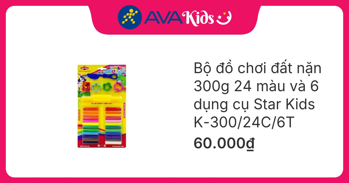 Bộ đồ chơi đất nặn 300g 24 màu và 6 dụng cụ Star Kids K-300/24C/6T hover