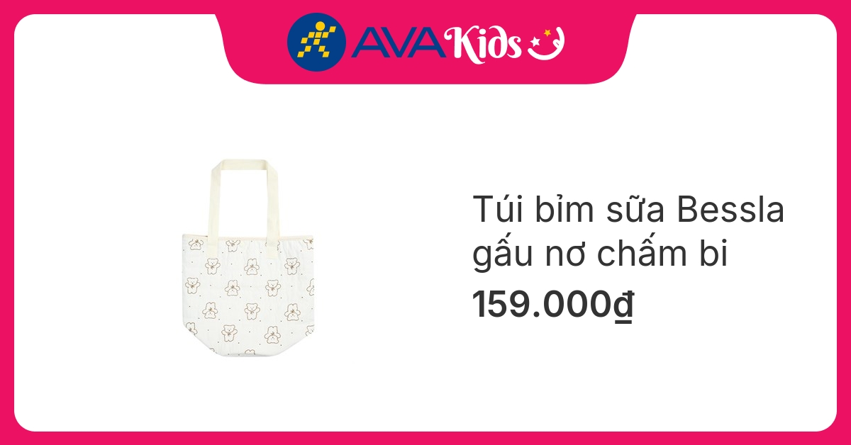 Túi bỉm sữa Bessla 1 ngăn gấu nơ chấm bi
