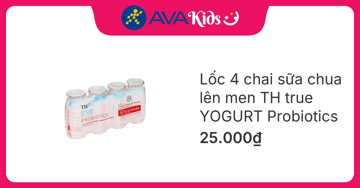 Lốc 4 chai sữa chua lên men TH true YOGURT Probiotics vị dâu 85 ml (từ 1 tuổi)