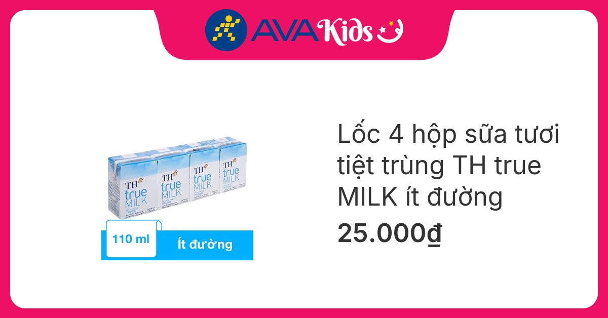 Lốc 4 hộp sữa tươi tiệt trùng TH true MILK ít đường 110 ml (từ 1 tuổi)