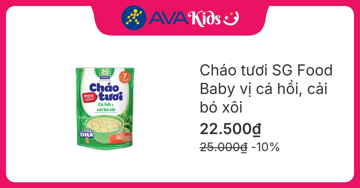 Cháo tươi SG Food Baby vị cá hồi, cải bó xôi gói 240g (từ 10 tháng) hover