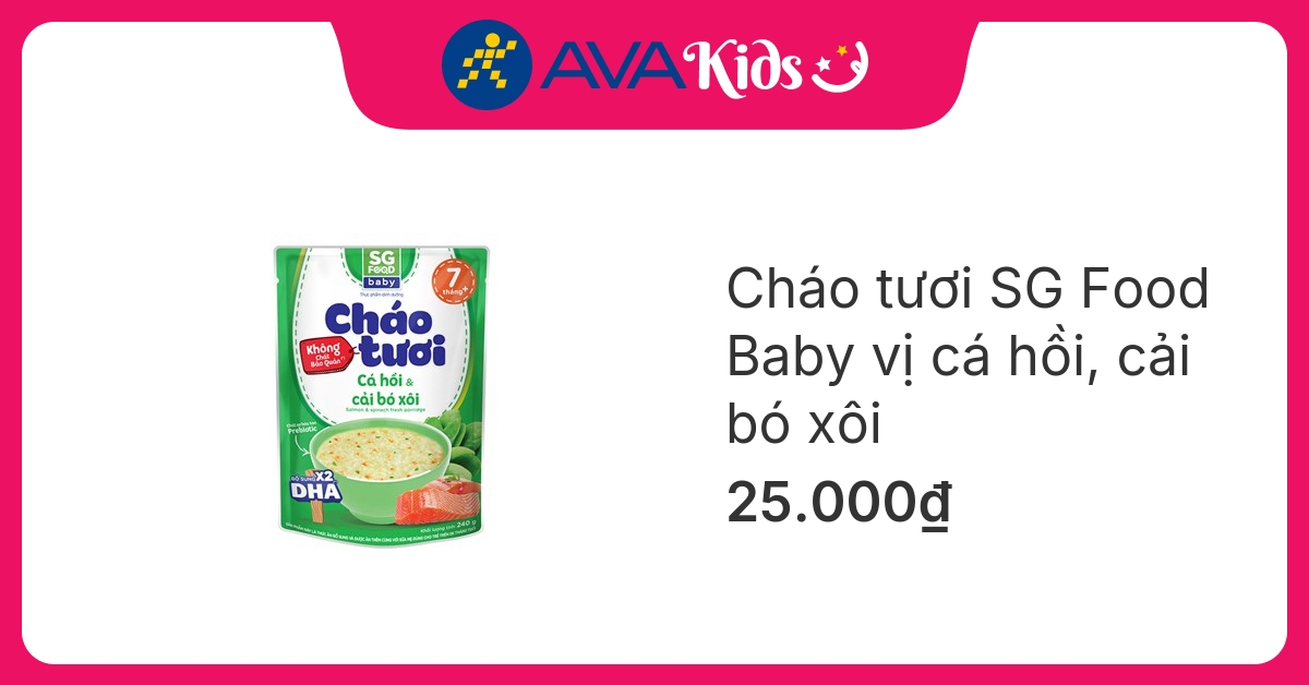 Cháo tươi SG Food Baby vị cá hồi, cải bó xôi gói 240g (từ 7 tháng)