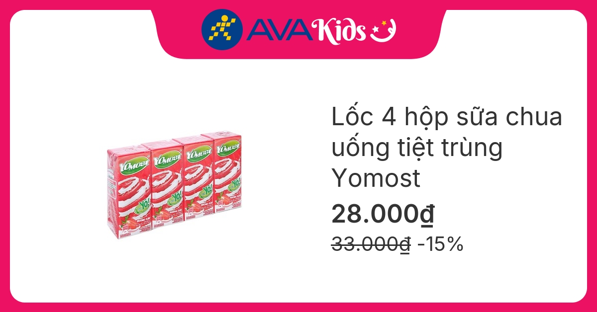 Lốc 4 hộp sữa chua uống tiệt trùng Yomost vị dâu 170 ml (từ 2 tuổi)