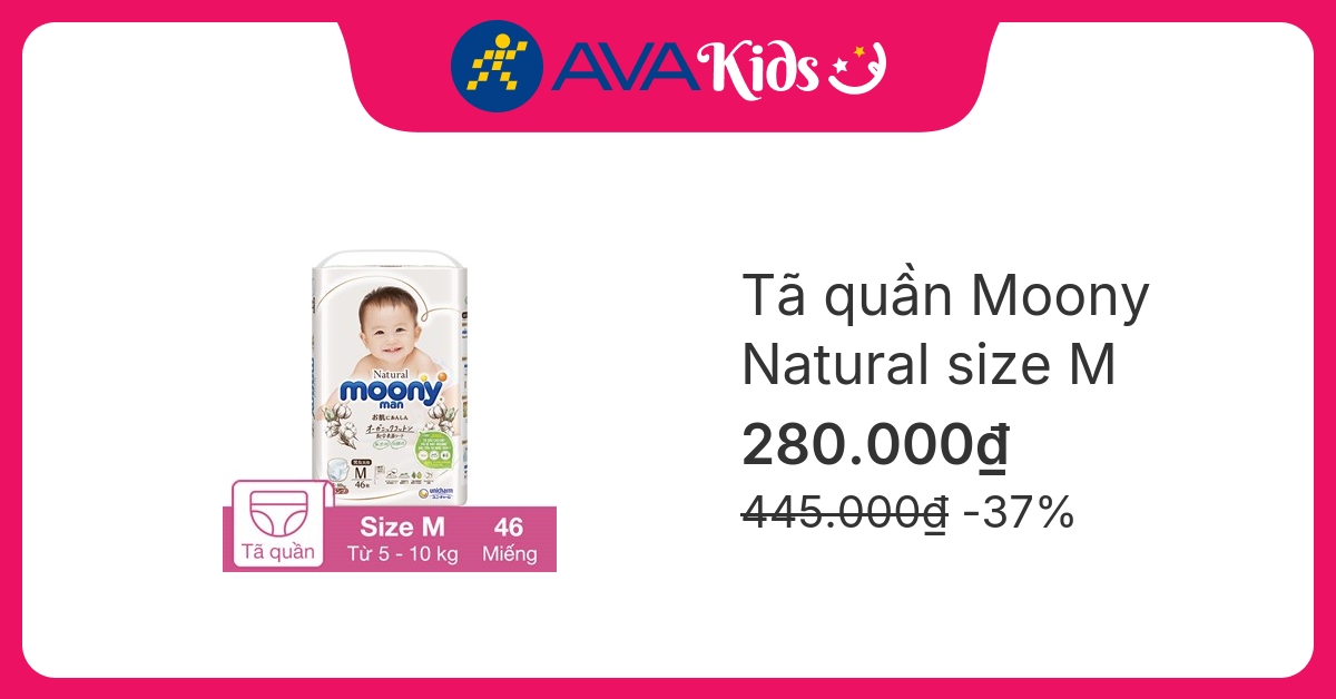 Tã quần Moony Natural size M 46 miếng (5 - 10 kg)