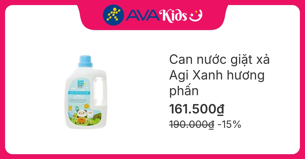 Nước giặt xả quần áo cho bé Agi Xanh hương phấn can 3 lít