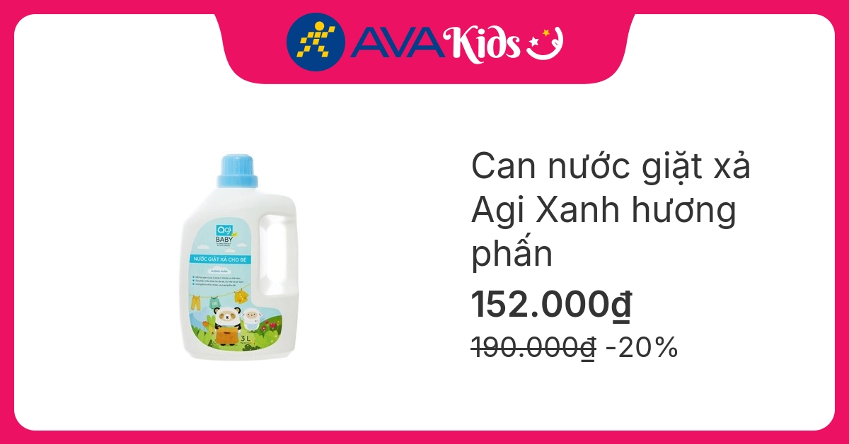 Nước giặt xả quần áo cho bé Agi Xanh hương phấn can 3 lít