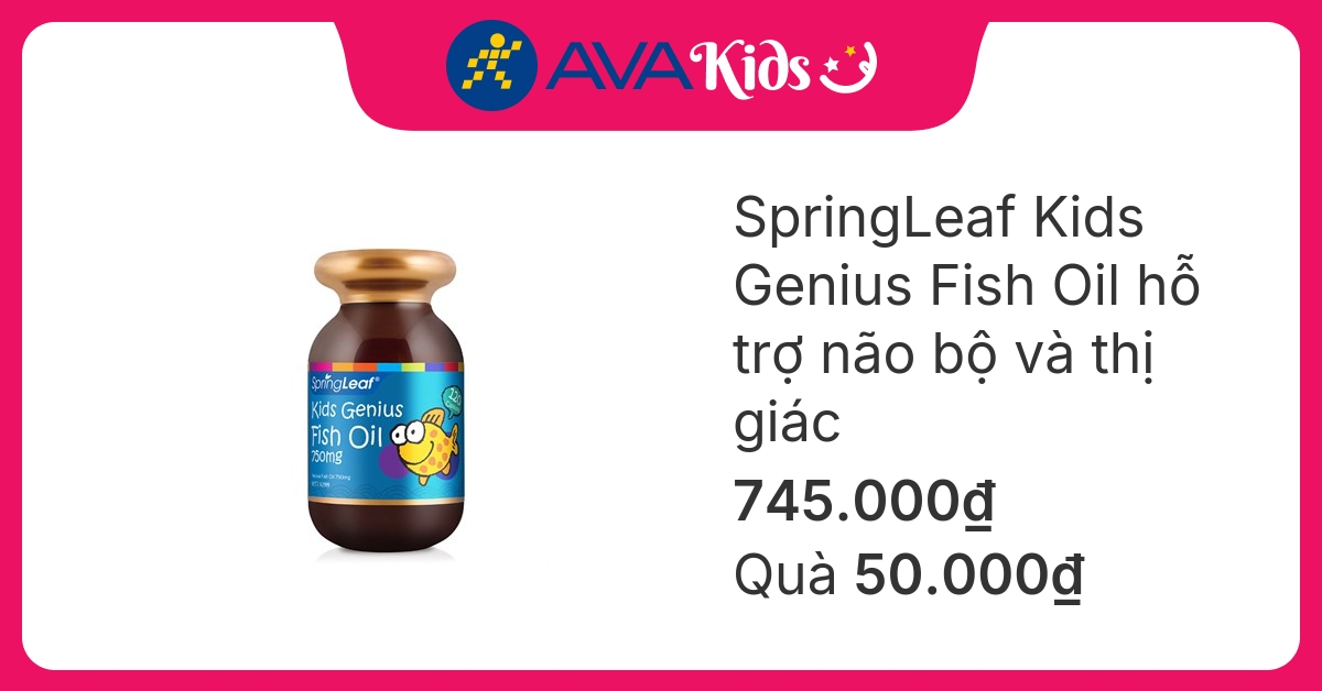 SpringLeaf Kids Genius Fish Oil hỗ trợ não bộ và thị giác hương cam, 120 viên dạng viên (từ 1 tuổi)