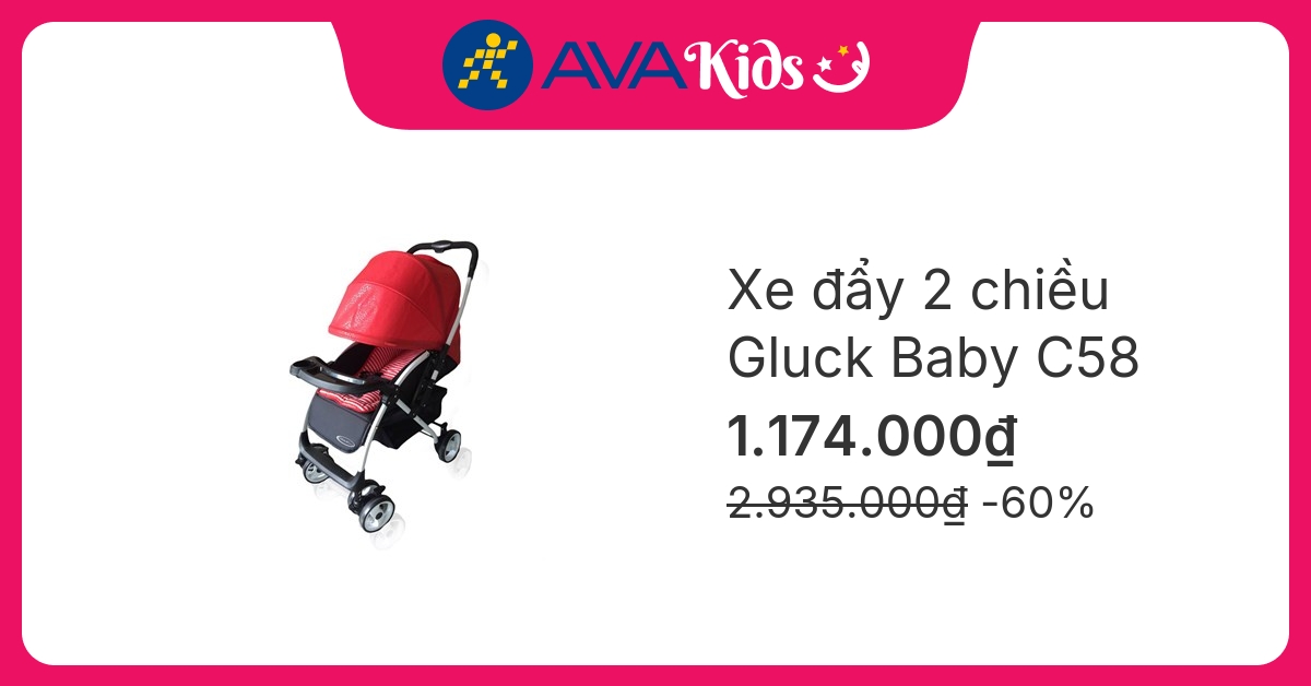 Xe đẩy 2 chiều gấp gọn Gluck Baby C58 (0 - 5 tuổi) - Màu đỏ