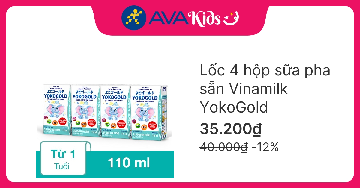 Lốc 4 hộp sữa pha sẵn Vinamilk YokoGold 110 ml (từ 1 tuổi) hover