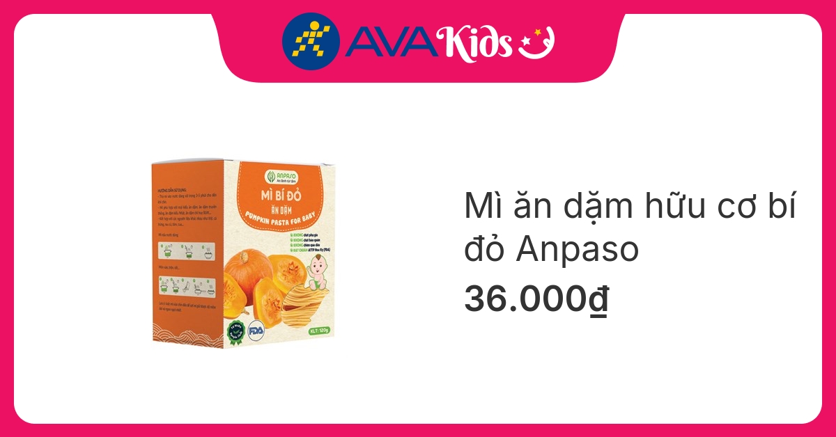 Mì ăn dặm bí đỏ Organic Anpaso 120g (từ 7 tháng) hover