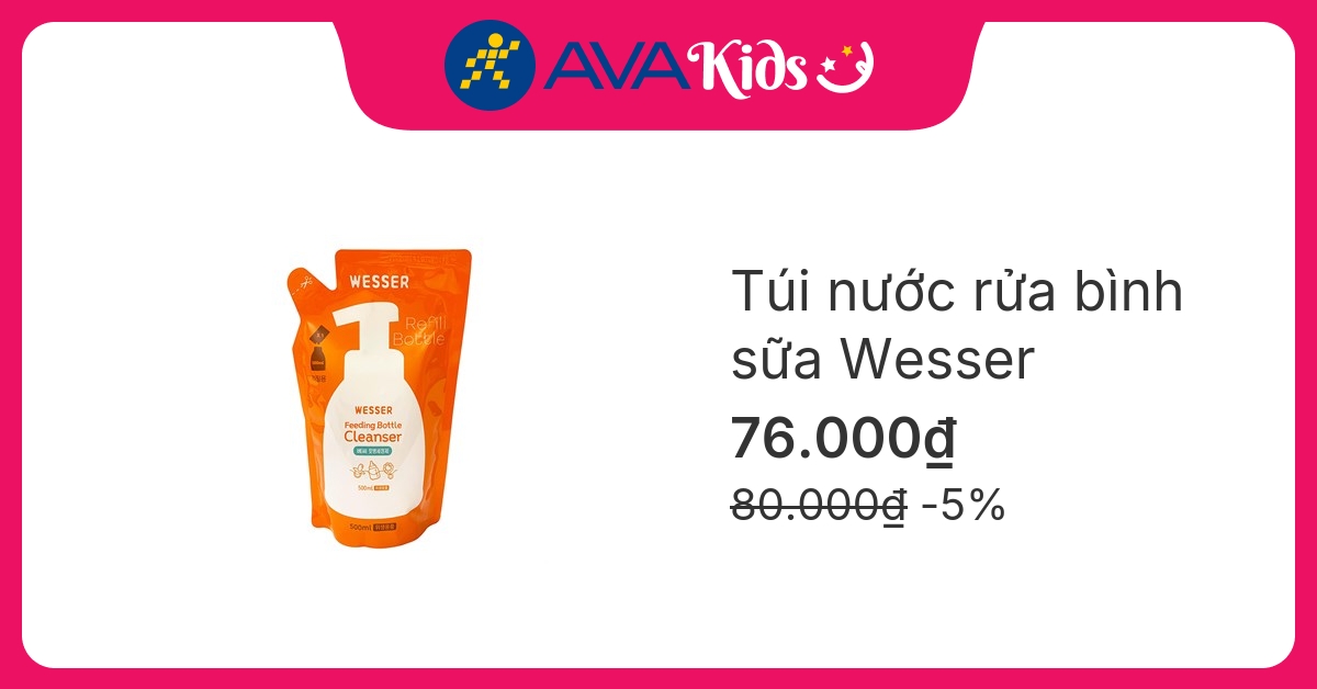 Nước rửa bình sữa Wesser túi 500 ml hương bưởi