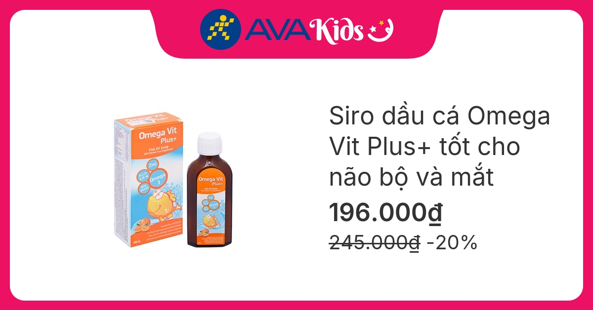 Siro dầu cá Omega Vit Plus+ tốt cho não bộ và mắt hương cam, 100 ml dạng uống (từ 6 tháng)