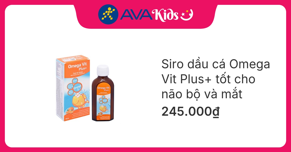Siro dầu cá Omega Vit Plus+ tốt cho não bộ và mắt hương cam, 100 ml dạng uống (từ 6 tháng)