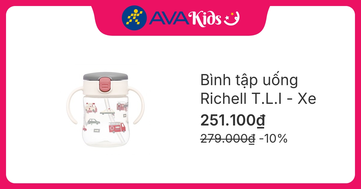 Bình tập uống Richell T.L.I 200 ml - Xe (từ 7 tháng)