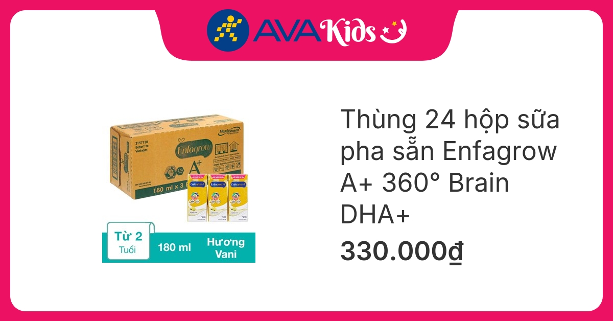 Thùng 24 hộp sữa pha sẵn Enfagrow A+ 360° Brain DHA+ hương vani 180 ml (từ 2 tuổi) hover