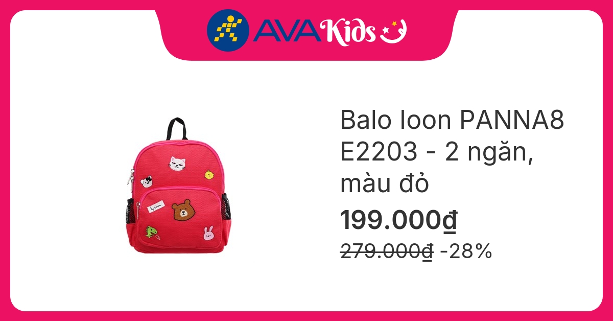 Balo cho bé mẫu giáo Ioon PANNA8 6 con vật E2203 đỏ