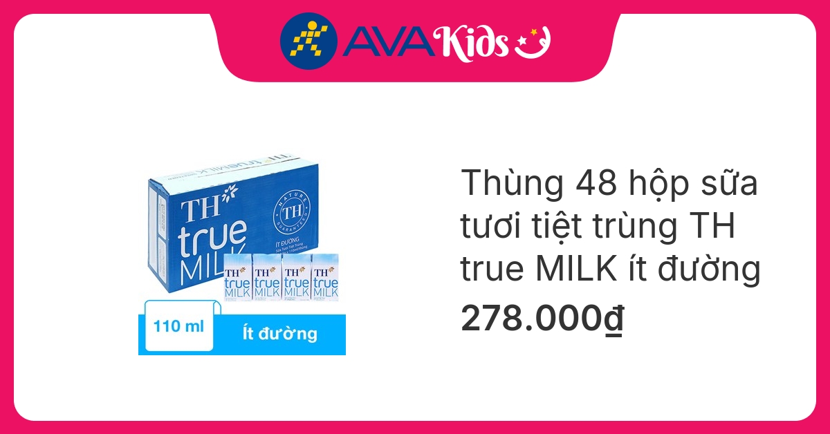 Thùng 48 hộp sữa tươi tiệt trùng TH true MILK ít đường 110 ml (từ 1 tuổi)