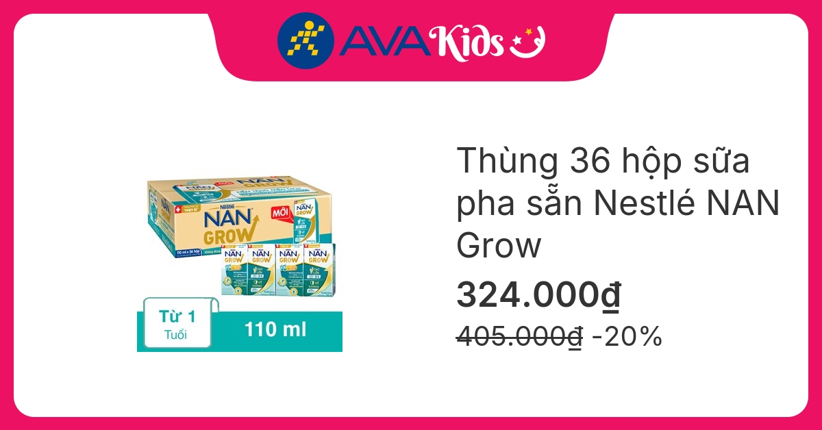 Thùng 36 hộp sữa pha sẵn Nestlé Nan Grow 110 ml (từ 1 tuổi) hover