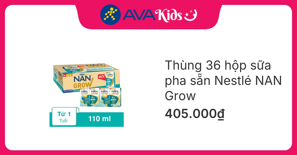 Thùng 36 hộp sữa pha sẵn Nestlé NAN Grow 110 ml (từ 1 tuổi)