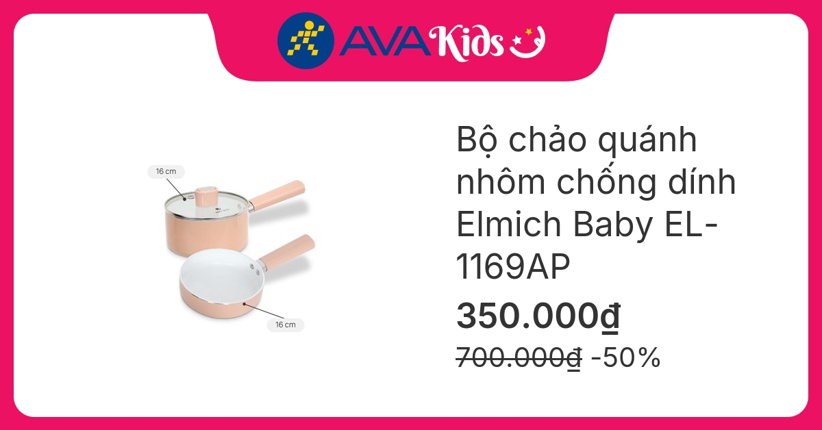 Bộ chảo quánh nhôm chống dính nắp kính Elmich Baby EL-1169AP