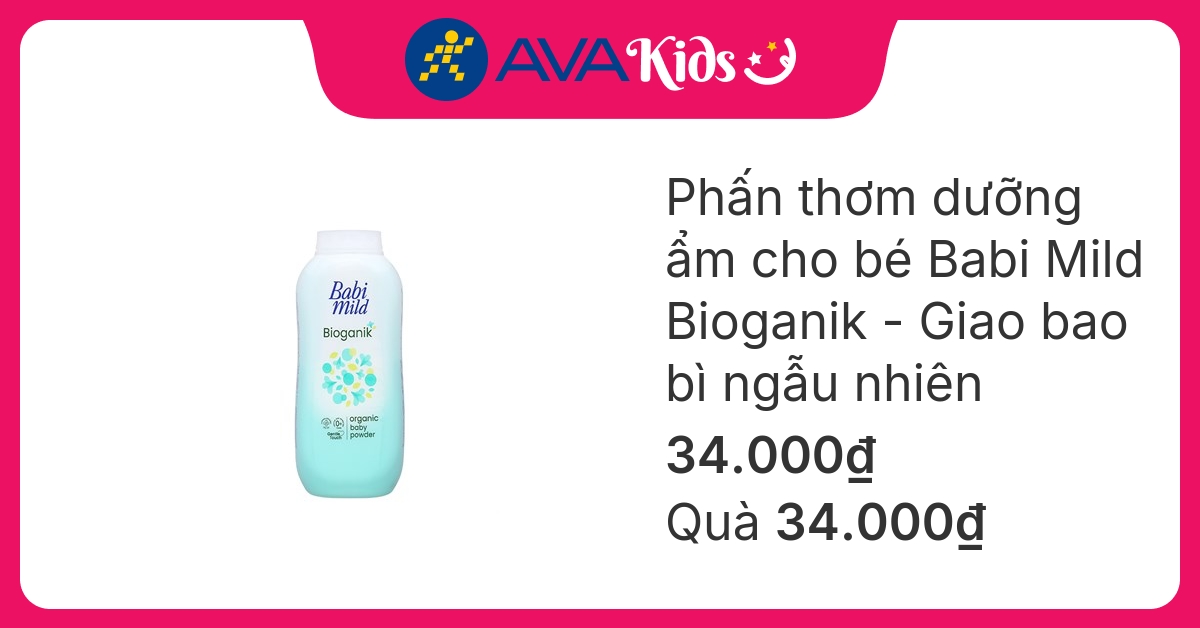 Phấn thơm dưỡng ẩm cho bé Babi Mild Bioganik 160g - Giao bao bì ngẫu nhiên