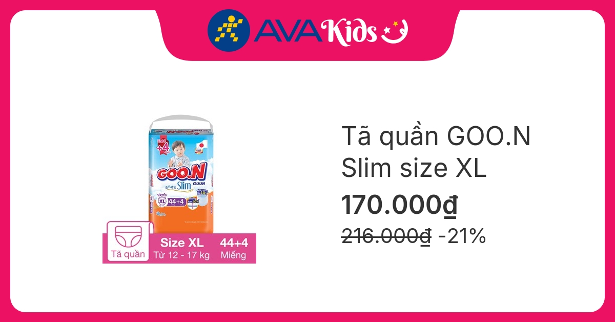 Tã quần GOO.N Slim size XL 44 + 4 miếng (12 - 17 kg)