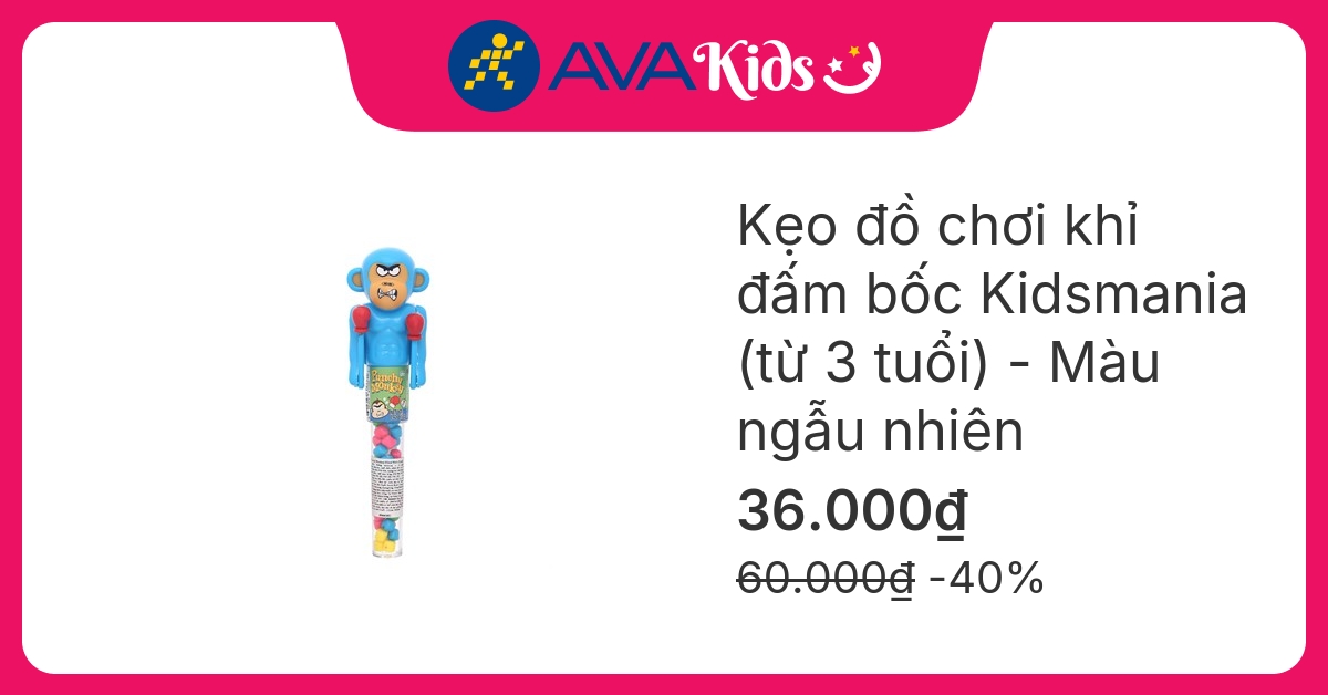 Kẹo đồ chơi khỉ đấm bốc Kidsmania hương trái cây hộp 12g (từ 3 tuổi) - Màu ngẫu nhiên