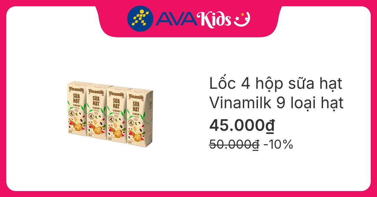 Lốc 4 hộp sữa hạt Vinamilk 9 loại hạt 180 ml (từ 4 tuổi)