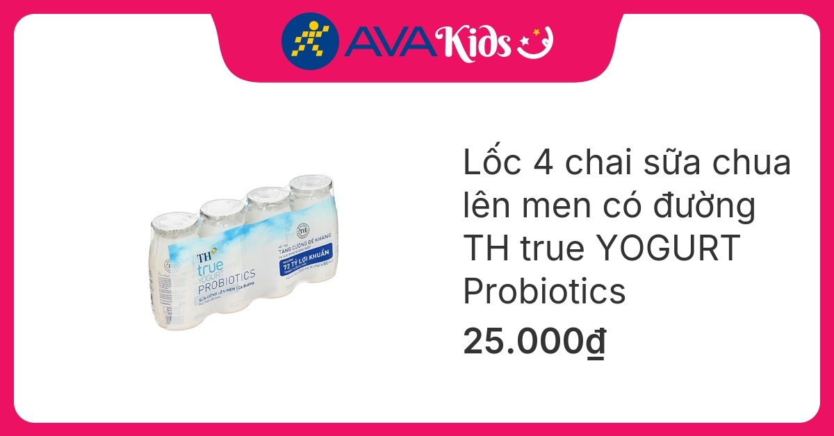 Lốc 4 chai sữa chua lên men có đường TH true YOGURT Probiotics 85 ml (từ 1 tuổi)