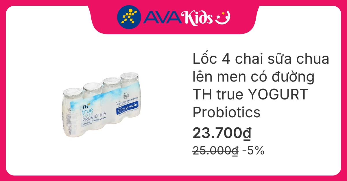 Lốc 4 chai sữa chua lên men có đường TH true YOGURT Probiotics 85 ml (từ 1 tuổi)