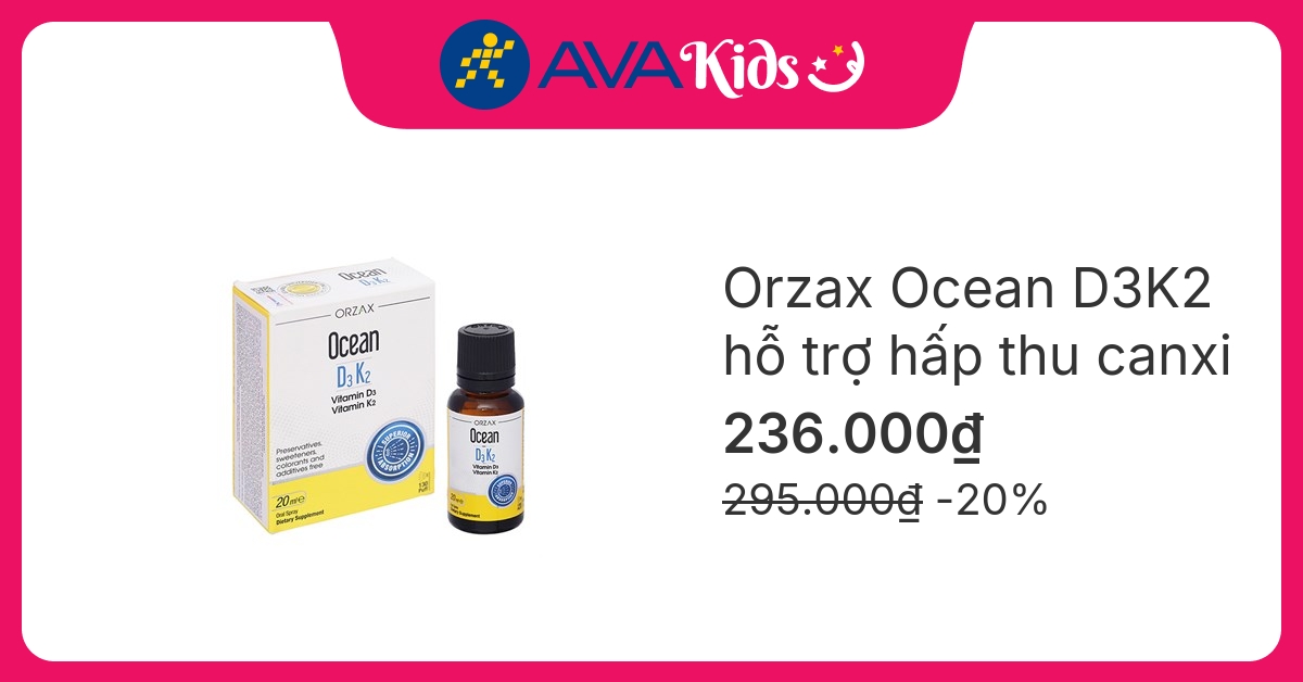 Orzax Ocean D3K2 hỗ trợ hấp thu canxi, 20 ml dạng nhỏ giọt và xịt (từ 0 tháng)